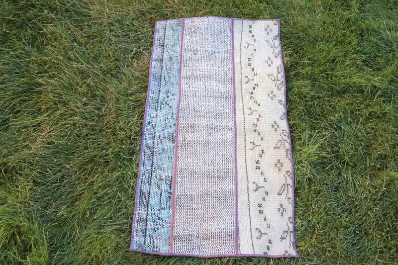 Vintage Türk Halısı 1.6x3 ft, Oushak Mavi Güneybatı Yün Halı - 1