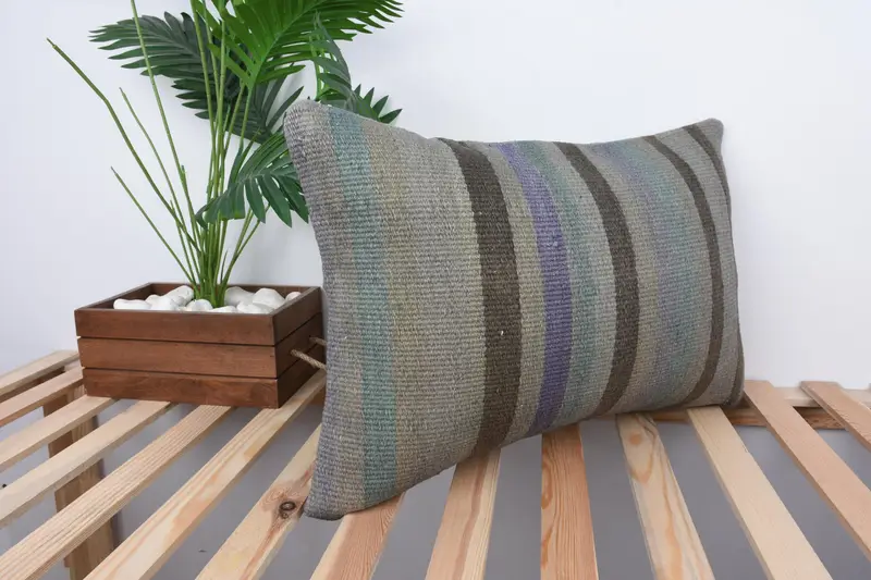 Ethnical Kilim Rug Pillow, Handmade Kilim Cushion, Home Decor Pillow, 16x24 Brown Pillow Sham, Pillow Cover, Sustainable Cushion Cover - 4