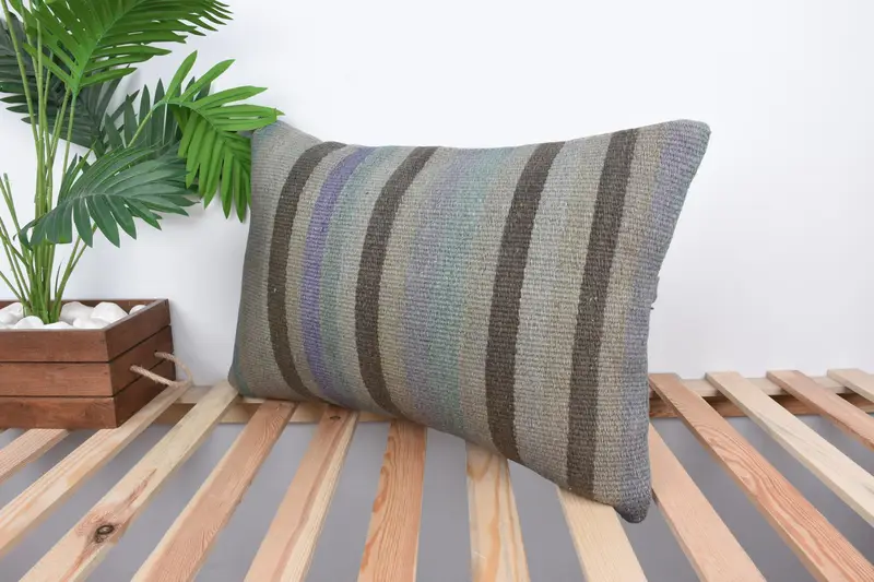 Ethnical Kilim Rug Pillow, Handmade Kilim Cushion, Home Decor Pillow, 16x24 Brown Pillow Sham, Pillow Cover, Sustainable Cushion Cover - 5