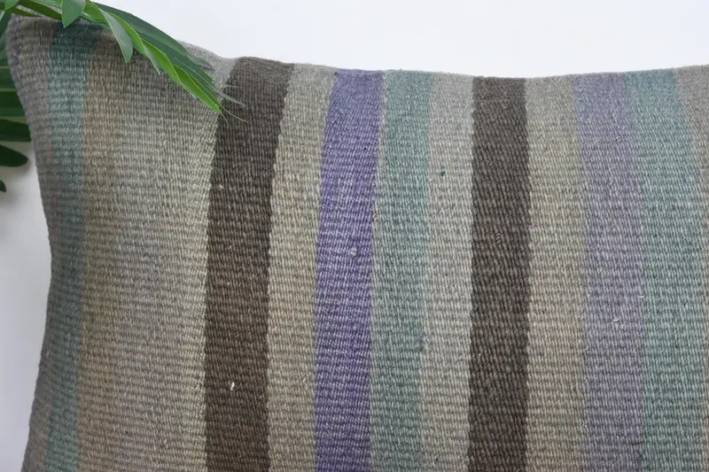 Ethnical Kilim Rug Pillow, Handmade Kilim Cushion, Home Decor Pillow, 16x24 Brown Pillow Sham, Pillow Cover, Sustainable Cushion Cover - 2