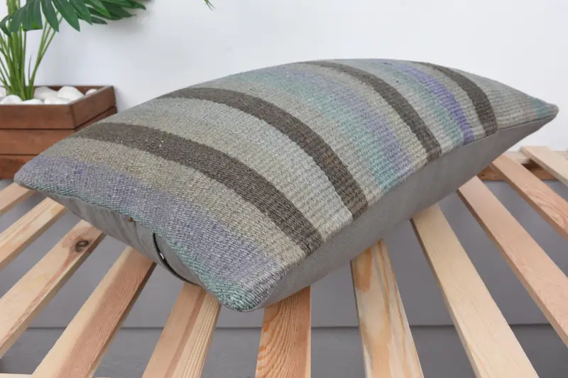 Ethnical Kilim Rug Pillow, Handmade Kilim Cushion, Home Decor Pillow, 16x24 Brown Pillow Sham, Pillow Cover, Sustainable Cushion Cover - 6