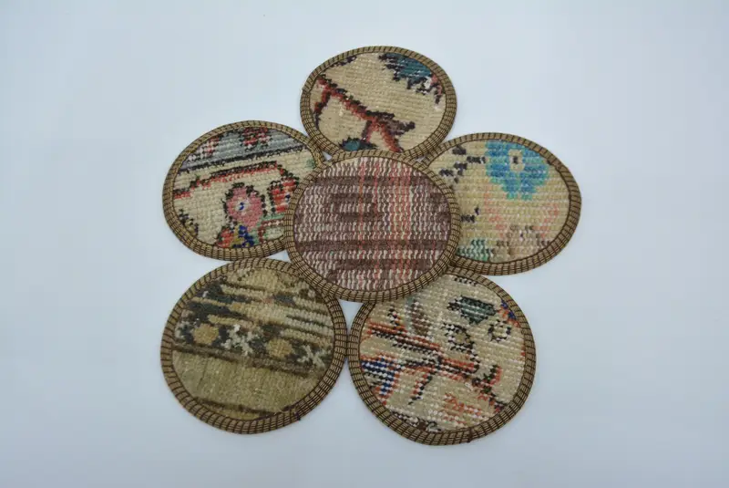 Boho Beige & Bronce Round Coaster, Posavasos Boho único