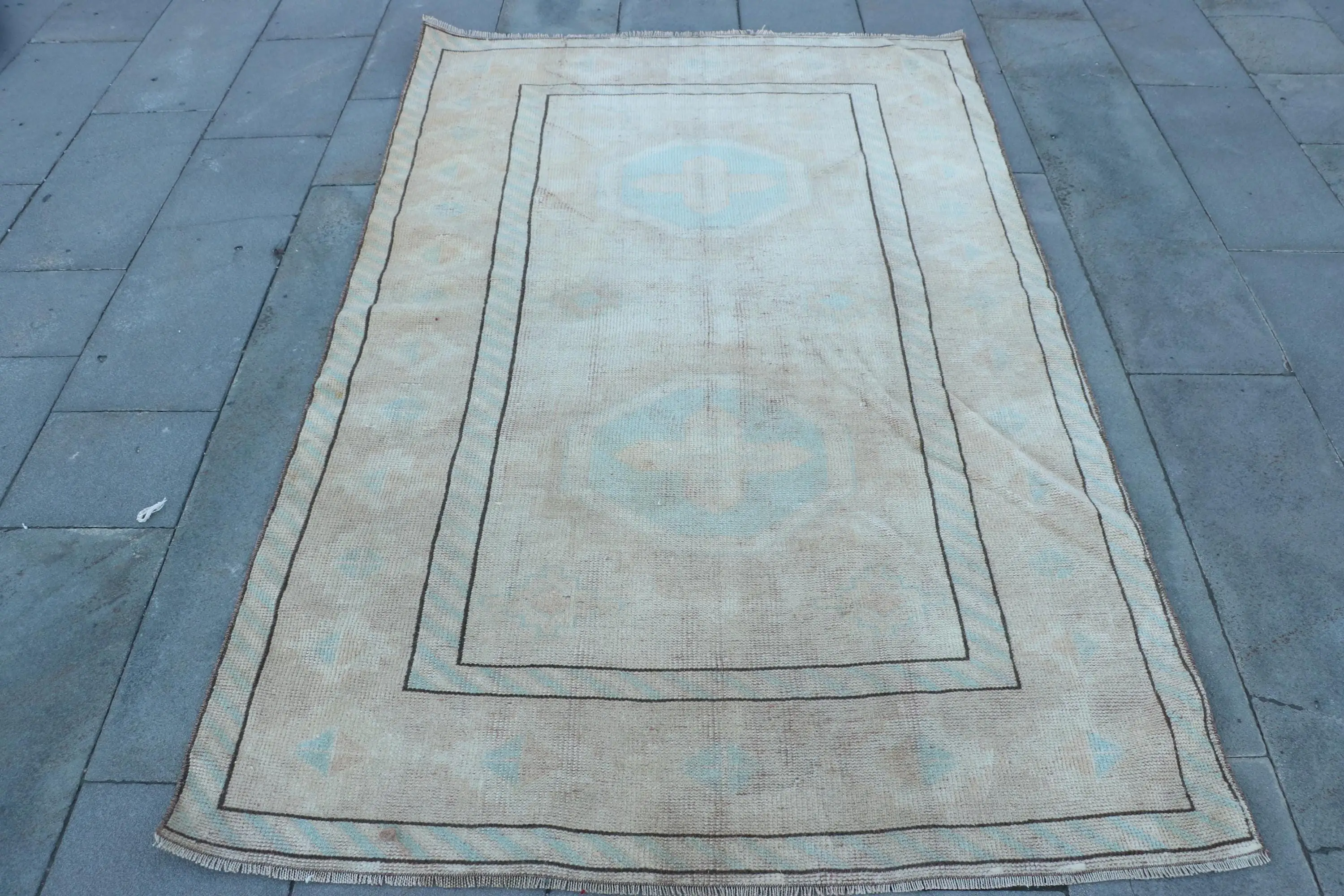 4.2x6.7 ft Turkish Rug, Vintage Area Rug, Gray Blue Southwestern Wool Rug - 1