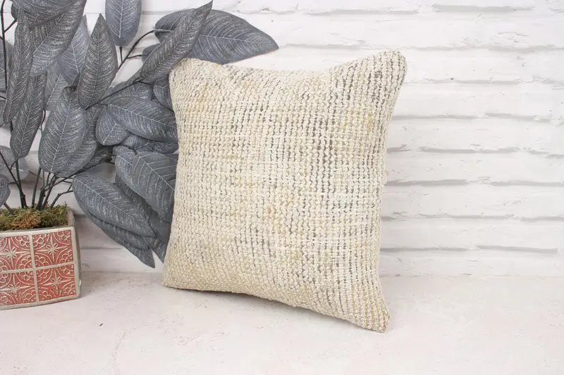Farmhouse Pillow Sham, Kilim Pillow Cover, Antique Pillows, Vintage Kilim Throw Pillow, Pillow Cover, 14x14 Beige Cushion, Neutral Throw Pillow - 4