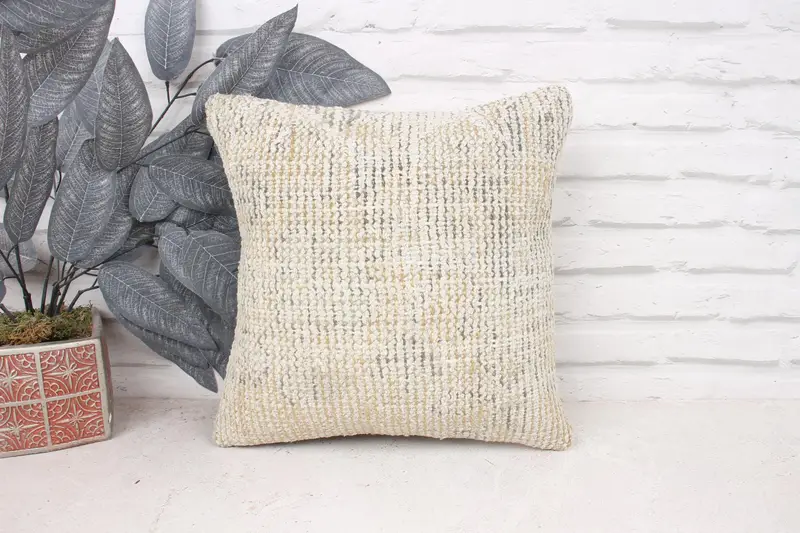 Farmhouse Pillow Sham, Kilim Pillow Cover, Antique Pillows, Vintage Kilim Throw Pillow, Pillow Cover, 14x14 Beige Cushion, Neutral Throw Pillow - 1