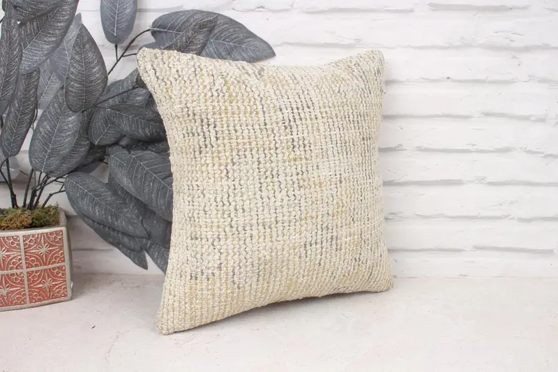 Farmhouse Pillow Sham, Kilim Pillow Cover, Antique Pillows, Vintage Kilim Throw Pillow, Pillow Cover, 14x14 Beige Cushion, Neutral Throw Pillow - 3