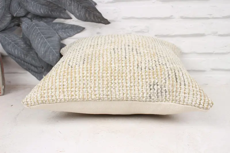 Farmhouse Pillow Sham, Kilim Pillow Cover, Antique Pillows, Vintage Kilim Throw Pillow, Pillow Cover, 14x14 Beige Cushion, Neutral Throw Pillow - 5