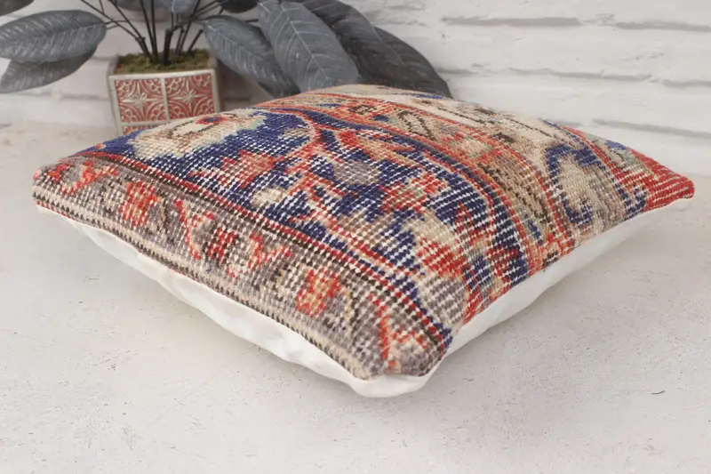 Yastık örtüsü, 14x14 mavi yastık örtüsü, ikat yastık kapağı, vintage Kilim yastığı, Türk halısı yastık sahte, vintage yastık, antika yastıklar - 6