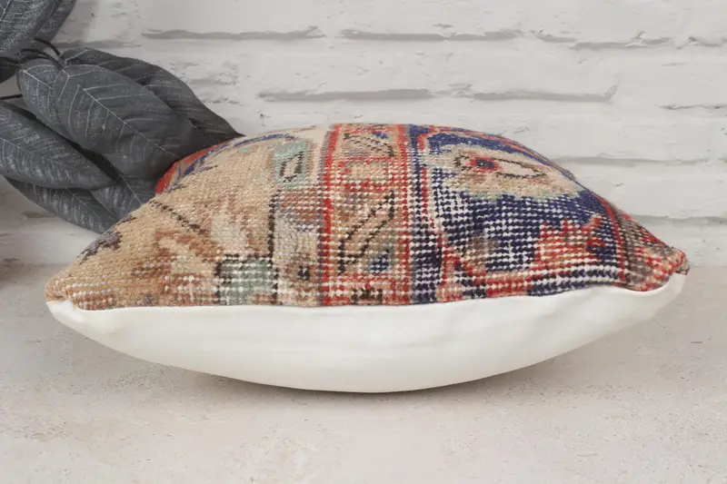 Yastık örtüsü, 14x14 mavi yastık örtüsü, ikat yastık kapağı, vintage Kilim yastığı, Türk halısı yastık sahte, vintage yastık, antika yastıklar - 5