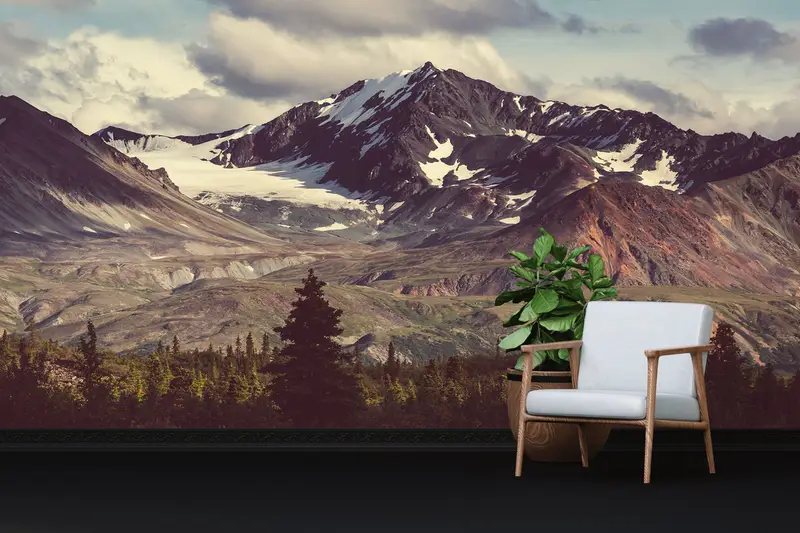 Baskılı Dağ Manzarası Duvar Kağıdı: Kış Doğası Şıklığı