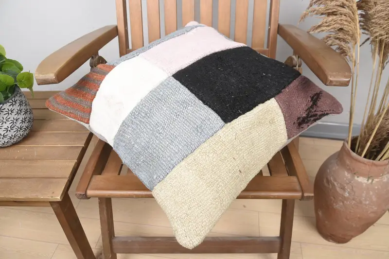 20x20 Beige Pillow Sham, Comfy Throw Pillow, Handwoven Cushion Cover, Pillow, Boho Pillow, Home Decor Pillow, Vintage Pillow - 4