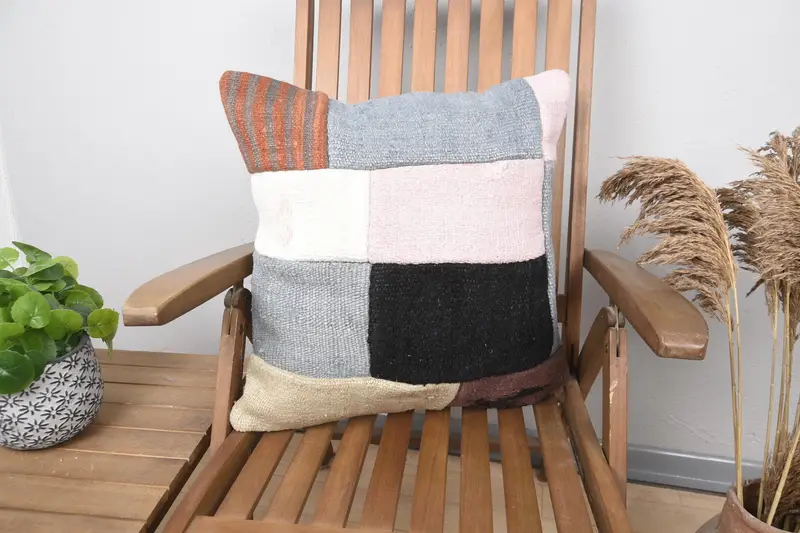 20x20 Beige Pillow Sham, Comfy Throw Pillow, Handwoven Cushion Cover, Pillow, Boho Pillow, Home Decor Pillow, Vintage Pillow - 1