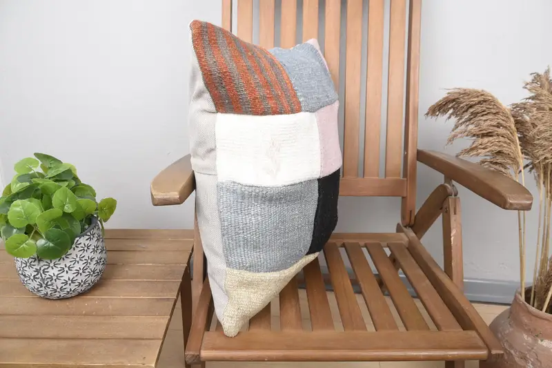 20x20 Beige Pillow Sham, Comfy Throw Pillow, Handwoven Cushion Cover, Pillow, Boho Pillow, Home Decor Pillow, Vintage Pillow - 2