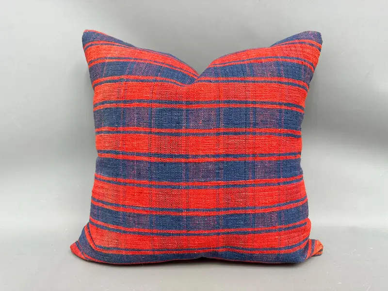 Kilim Cushion Sham, Pillow Cover, 20x20 Red Cushion, Pillow for Couch, Home Decor Pillow, Colorful Cushion Cover, Cozy Throw Pillow Sham - 1