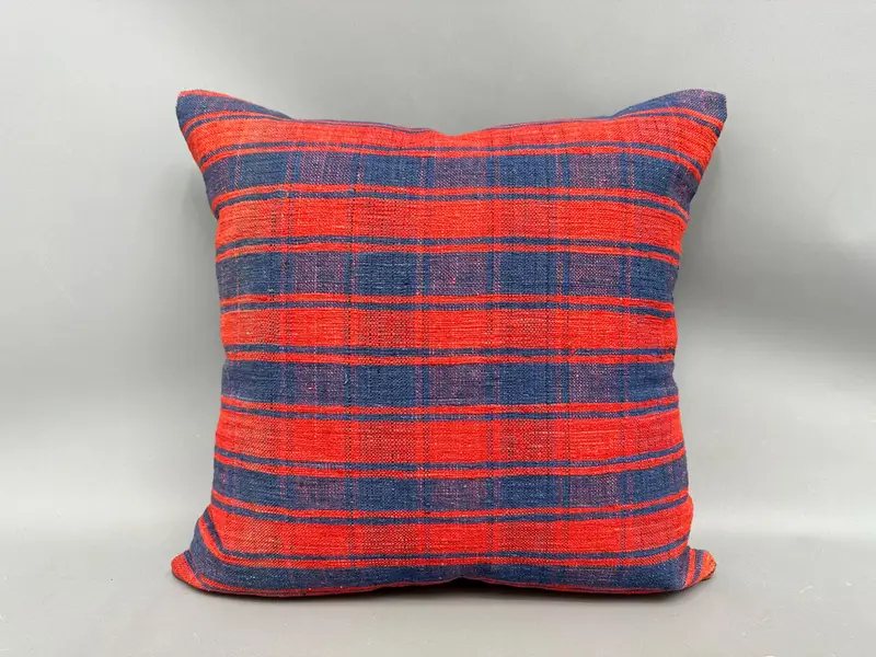 Kilim Cushion Sham, Pillow Cover, 20x20 Red Cushion, Pillow for Couch, Home Decor Pillow, Colorful Cushion Cover, Cozy Throw Pillow Sham - 4
