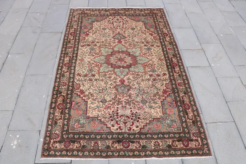 Vintage Oushak Large Rug 6.1x7.5 ft (185x230 cm), Turkish Red Ikat Rug - 1