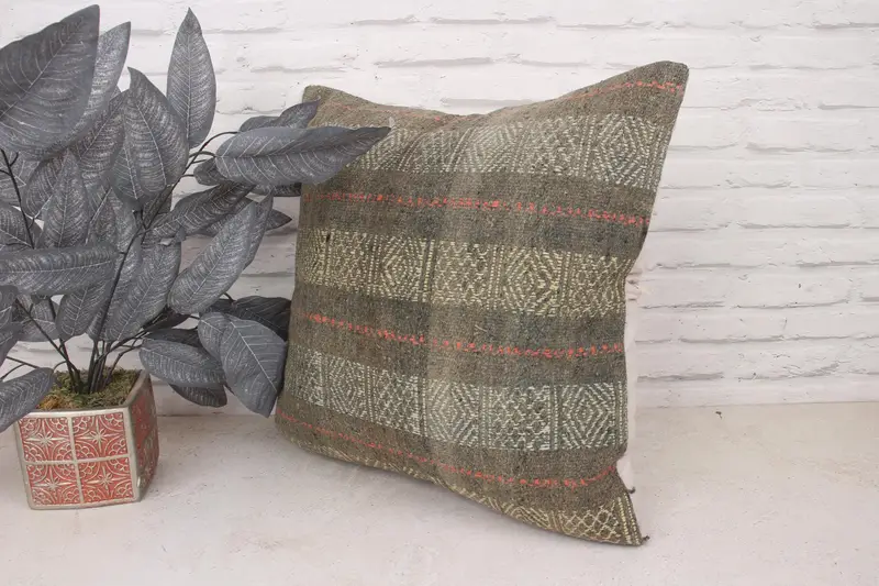 Pillow for Sofa, Home Decor Pillow, Pillow Case, 20x20 Beige Cushion Cover, Boho Throw Cushion Case, Handmade Kilim Cushion, Authentic Pillow Sham - 4