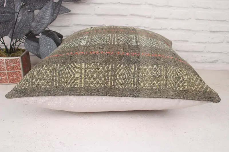 Pillow for Sofa, Home Decor Pillow, Pillow Case, 20x20 Beige Cushion Cover, Boho Throw Cushion Case, Handmade Kilim Cushion, Authentic Pillow Sham - 5