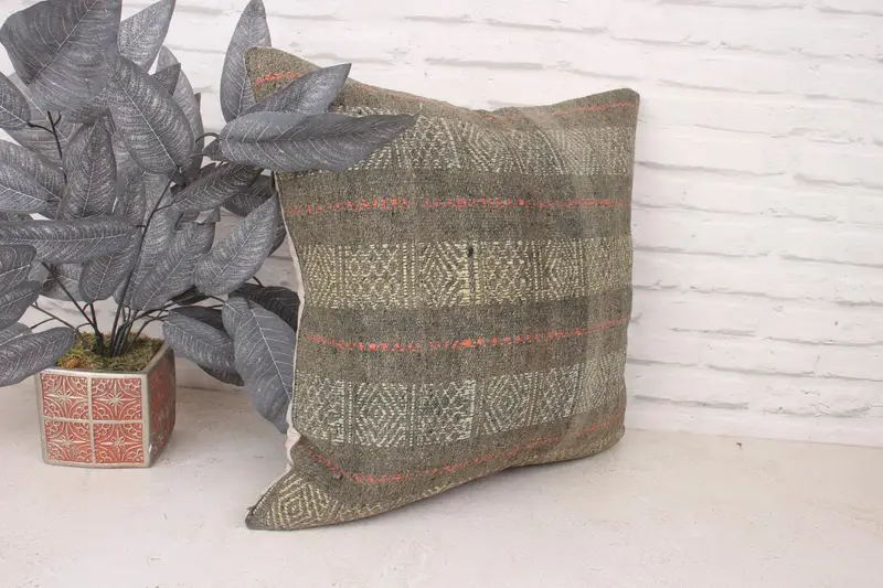 Pillow for Sofa, Home Decor Pillow, Pillow Case, 20x20 Beige Cushion Cover, Boho Throw Cushion Case, Handmade Kilim Cushion, Authentic Pillow Sham - 3