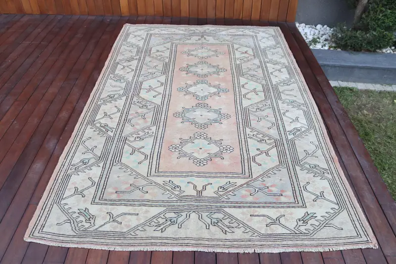 5,2x8 ft Vintage Teppich, türkischer großer Teppich, grauer südwestlicher Wollteppich - 1