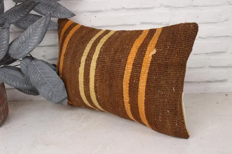12x20 Brown Pillow Cover, Cotton Pillow Sham, Throw Kilim Pillow, Vintage Kilim Throw Pillow, Patio Cushion, Pillow Case, Pillow for Couch - 4