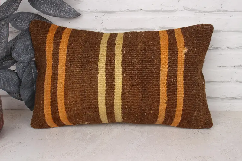 12x20 Brown Pillow Cover, Cotton Pillow Sham, Throw Kilim Pillow, Vintage Kilim Throw Pillow, Patio Cushion, Pillow Case, Pillow for Couch - 1