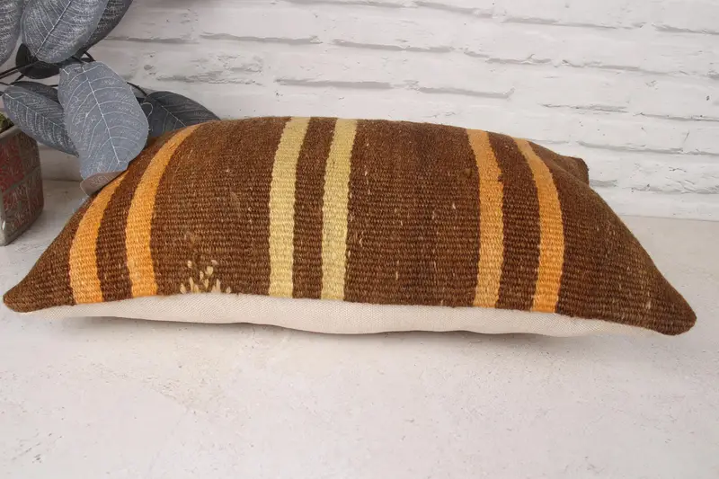 12x20 Brown Pillow Cover, Cotton Pillow Sham, Throw Kilim Pillow, Vintage Kilim Throw Pillow, Patio Cushion, Pillow Case, Pillow for Couch - 5