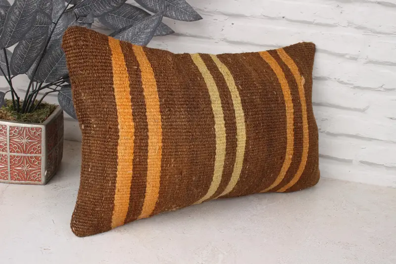 12x20 Brown Pillow Cover, Cotton Pillow Sham, Throw Kilim Pillow, Vintage Kilim Throw Pillow, Patio Cushion, Pillow Case, Pillow for Couch - 3