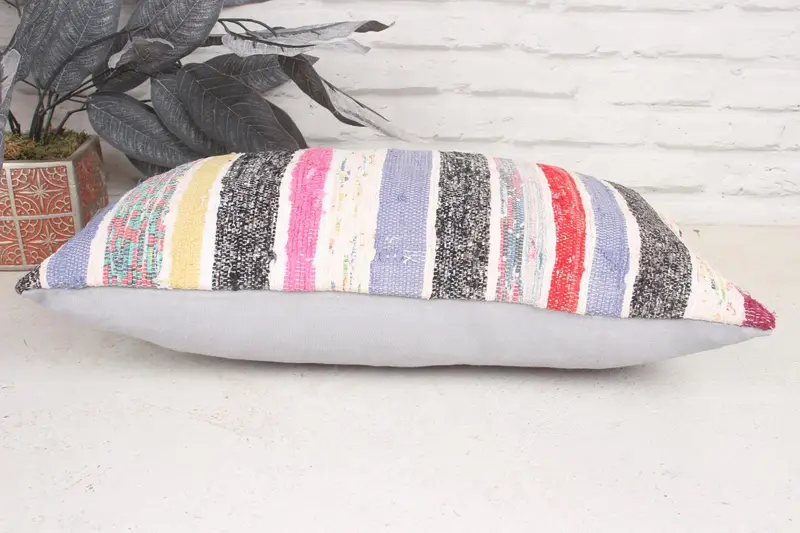 Toss Cushion, Ethnical Kilim Rug Pillow, Turkish Pillow, Bolster Pillow Case, 12x20 Pink Pillow Cover, Kilim Pillow Cover, Pillow Case - 5