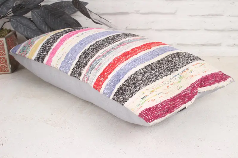 Toss Cushion, Ethnical Kilim Rug Pillow, Turkish Pillow, Bolster Pillow Case, 12x20 Pink Pillow Cover, Kilim Pillow Cover, Pillow Case - 6