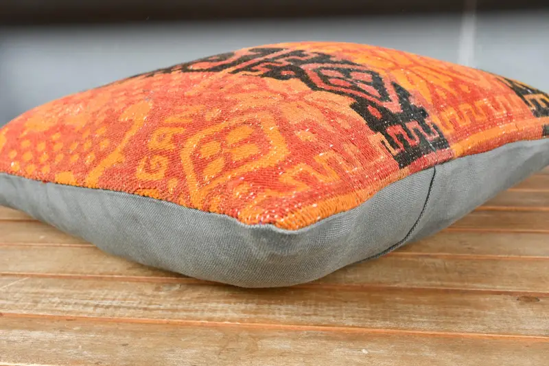 Kilim Cushion Sham, Pillow for Couch, Authentic Pillow Sham, 18x18 Orange Cushion, Pillow Cover, Turkish Pillow, Armchair Cushion - 4