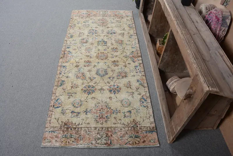 Elegant Beige & Blue Persian Rug, 2.7x6.2 ft Chic Decor