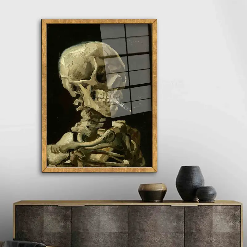 Elegant Van Gogh Skull Printed Glass - Unique Artistic Design