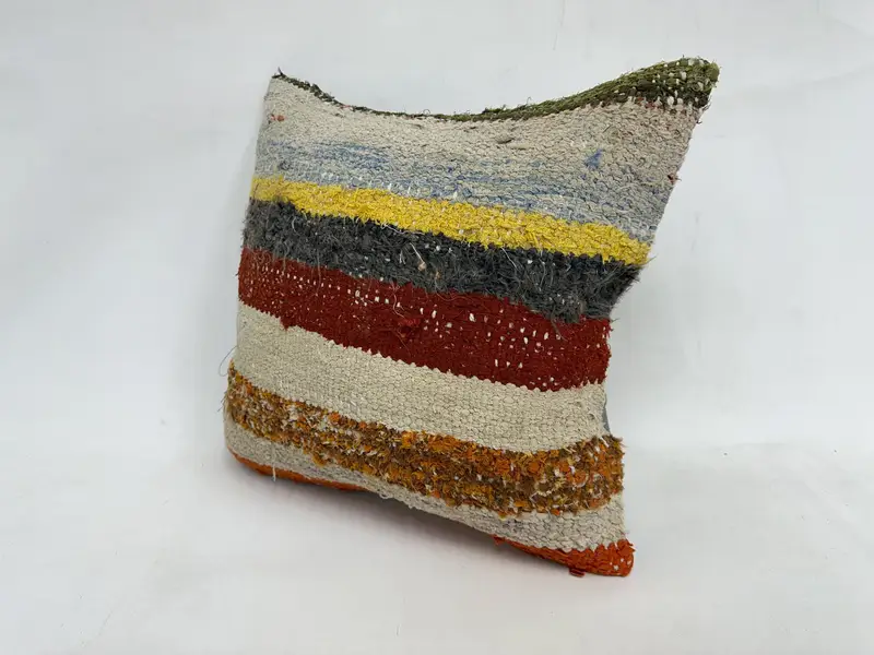 Wool Kilim Pillow Cushion, Kilim Pillow Cover, Couch Pillow Case, Antique Pillows, 20x20 Yellow Cushion Case, Pillow Cover, Home Decor Pillow - 4