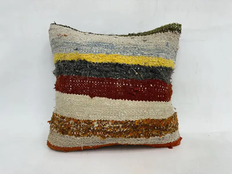 Wool Kilim Pillow Cushion, Kilim Pillow Cover, Couch Pillow Case, Antique Pillows, 20x20 Yellow Cushion Case, Pillow Cover, Home Decor Pillow - 1