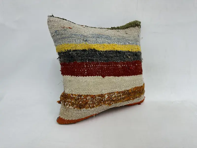 Wool Kilim Pillow Cushion, Kilim Pillow Cover, Couch Pillow Case, Antique Pillows, 20x20 Yellow Cushion Case, Pillow Cover, Home Decor Pillow - 3