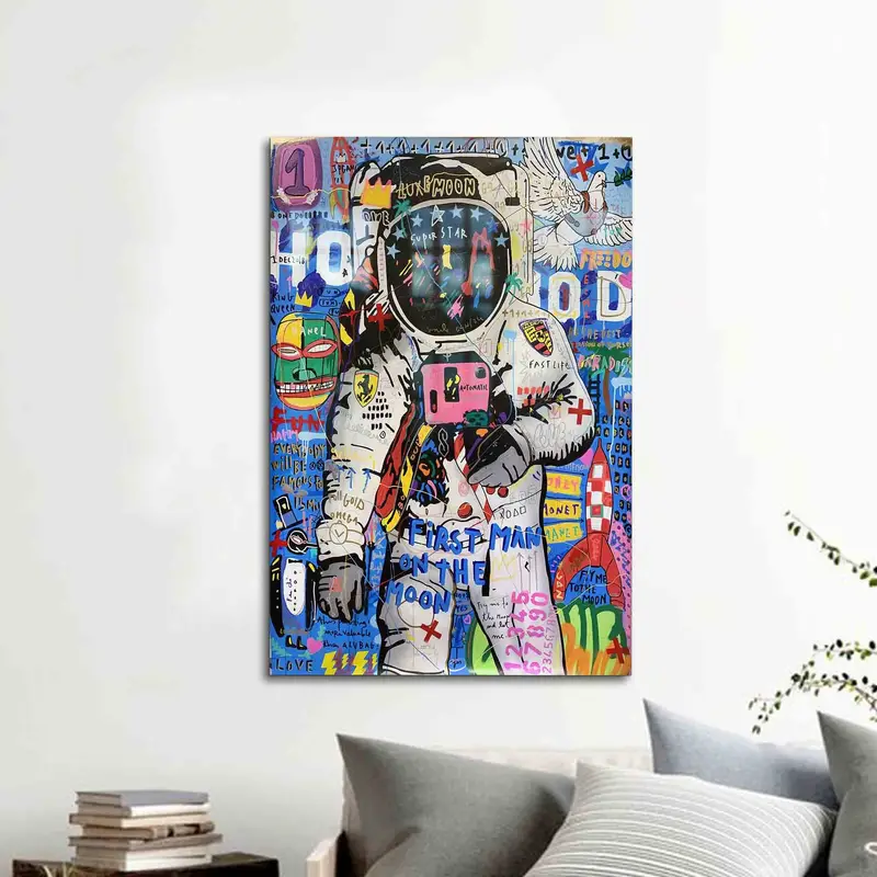 モダンなグラフィティ宇宙飛行士プリントガラス - ユニークな宇宙飛行士のデザイン