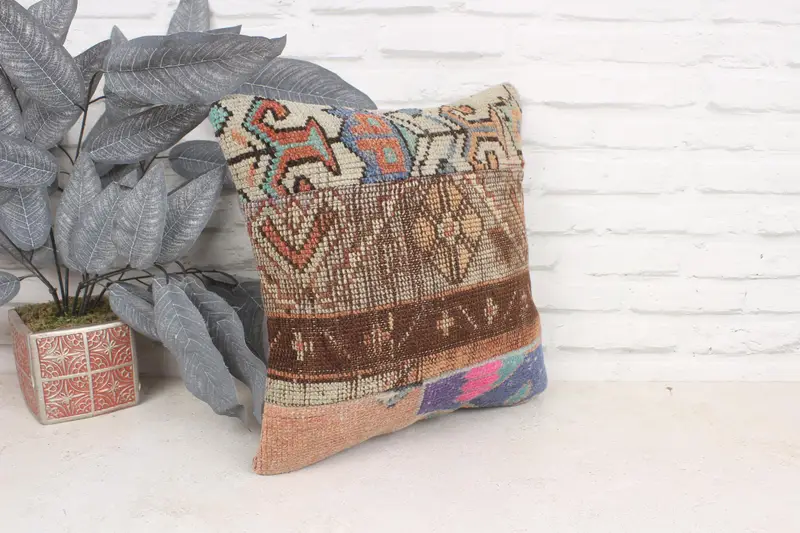 16x16 Blue Pillow Cover, Pillow Case, Bohemian Cushion Pillow Sham, Throw Kilim Pillow, Vintage Kilim Pillow, Vintage Kilim Throw Pillow - 3