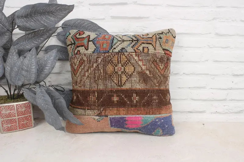 16x16 Blue Pillow Cover, Pillow Case, Bohemian Cushion Pillow Sham, Throw Kilim Pillow, Vintage Kilim Pillow, Vintage Kilim Throw Pillow - 1