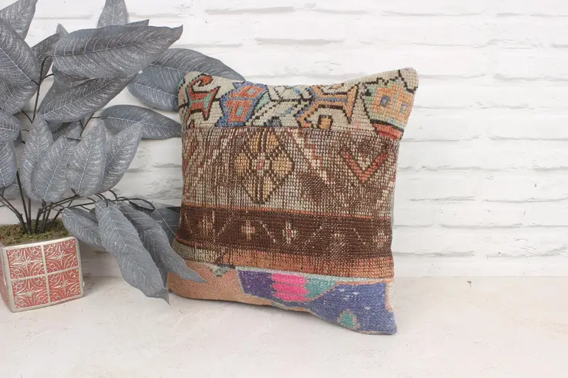 16x16 Blue Pillow Cover, Pillow Case, Bohemian Cushion Pillow Sham, Throw Kilim Pillow, Vintage Kilim Pillow, Vintage Kilim Throw Pillow - 4