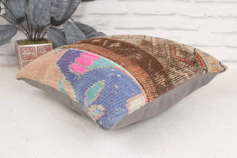 16x16 Blue Pillow Cover, Pillow Case, Bohemian Cushion Pillow Sham, Throw Kilim Pillow, Vintage Kilim Pillow, Vintage Kilim Throw Pillow - 6