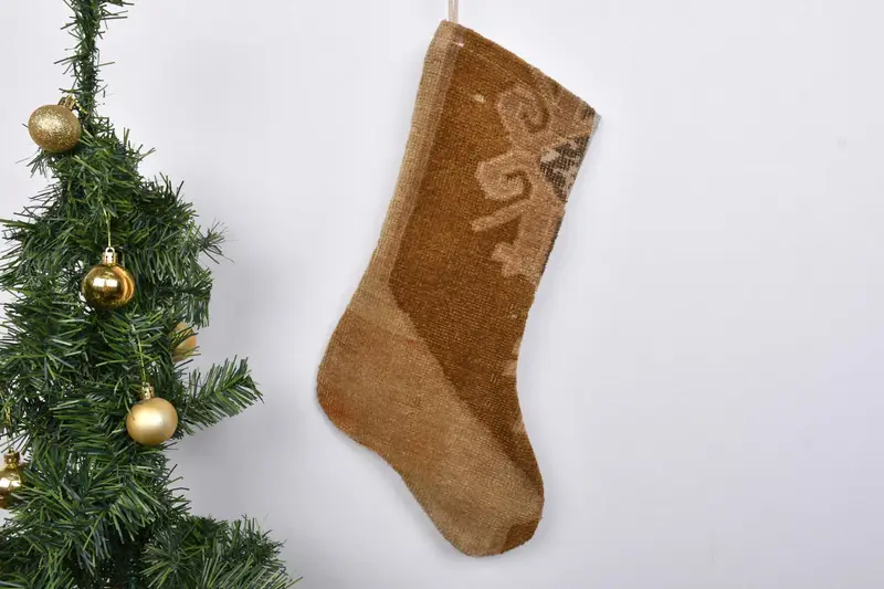 Patrón de adornos navideños, calcetín navideño bohemio de 7 pulgadas de ancho