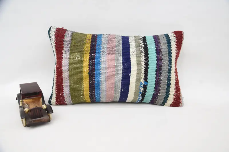 Throw Blue Southwestern Pillow, Striped Antique 30x50 cm Cushion - 1