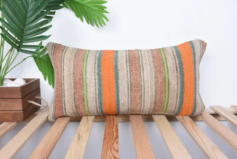 Home Decor Pillow, Boho Pillow Sham Cover, Retro Pillow Case, Interior Designer Pillow, 12x24 Orange Cushion, Cushion Case - 1