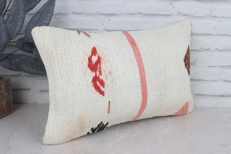 Toss Pillow Case, Pillow Cover, 12x20 White Pillow Case, Throw Kilim Pillow, Antique Pillows, Kilim Pillow, Turkish Rugs Pillow Sham - 3