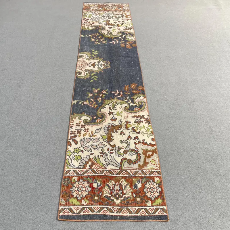 2x9,6 ft Blue Southwestern Rug, Beige Accents