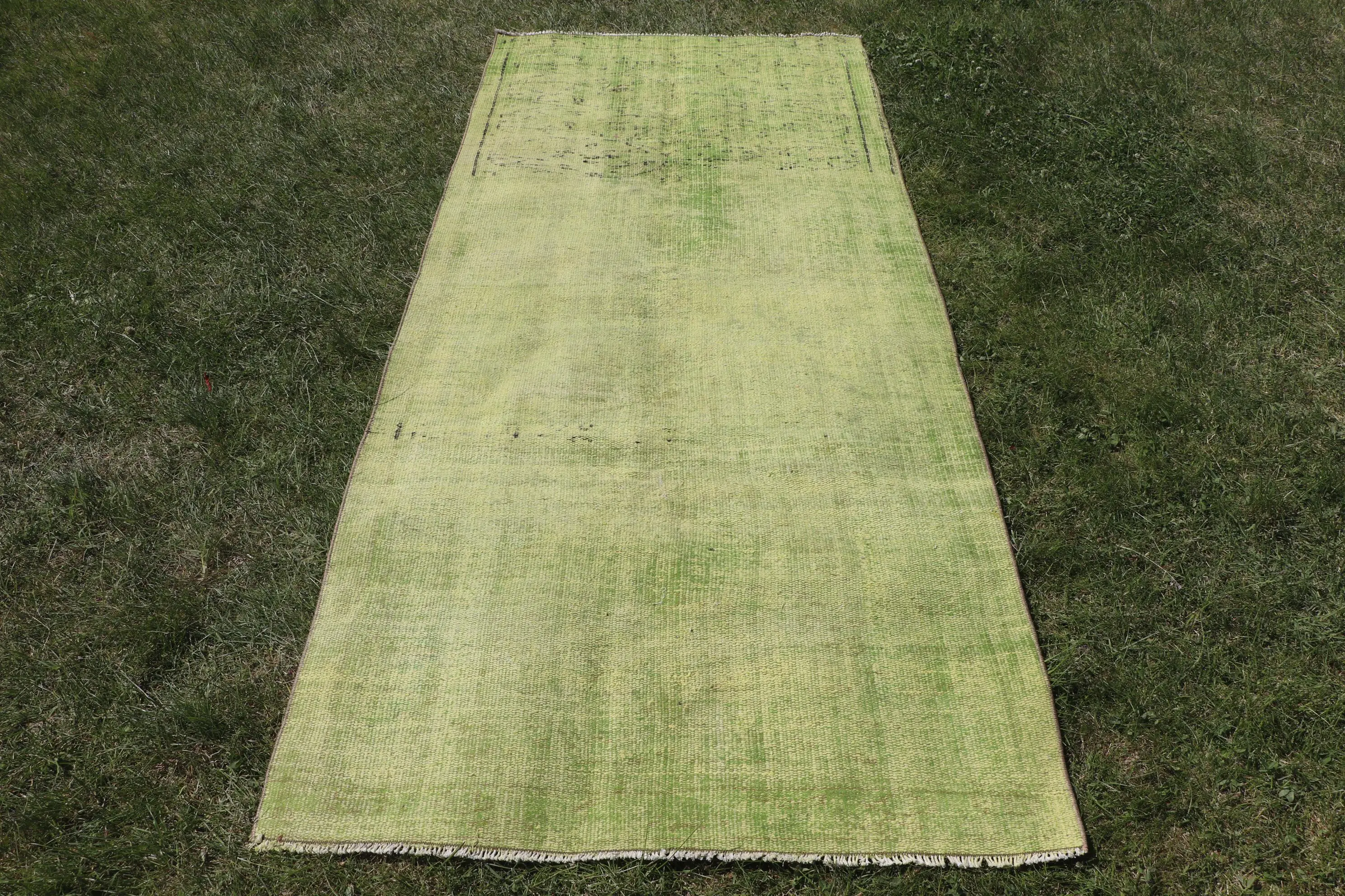 3.4x7.9 ft Turkish Rug, Vintage Rug, Green Polka dot Wool Rug - 1