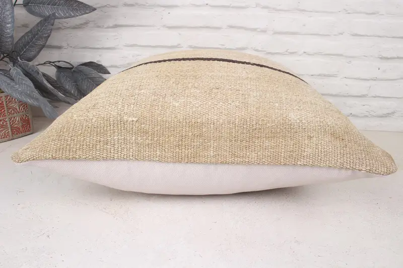 Pillow Sham, Shabby Chic Cushion Cover, Throw Kilim Pillow, Vintage Pillow, Seat Cushion, Turkish Kilim Pillow, 20x20 Beige Cushion Case - 5