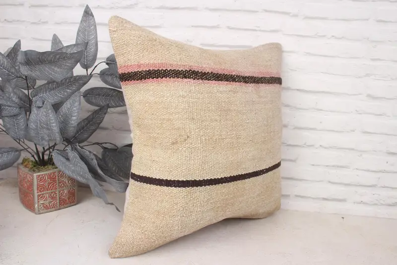 Pillow Sham, Shabby Chic Cushion Cover, Throw Kilim Pillow, Vintage Pillow, Seat Cushion, Turkish Kilim Pillow, 20x20 Beige Cushion Case - 3