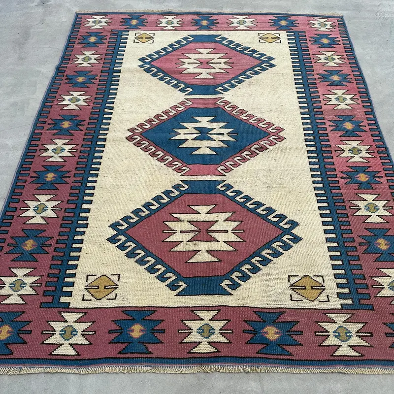 4.8x6 ft Oushak Turkish Rug, Red Animal Print Vintage Rug Wool - 1